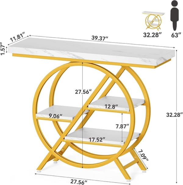 Tribesigns Konsolbord, 4 våningar med Geometrisk Metallram, 100 x 30 x 81 cm, Hallbord, Sidobord, Soffbord