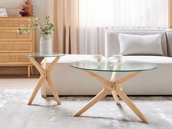 Sofabord glas lyst træ VALLEY Lumarko!