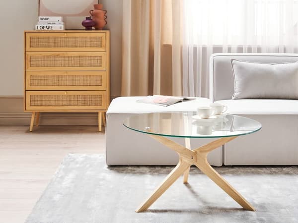 Sofabord glas lyst træ VALLEY Lumarko!