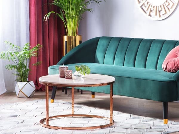 Sofabord med beige/kobber marmorlook CORAL Lumarko!
