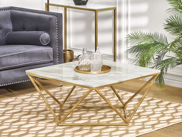 Soffbord marmoreffekt beige och guld MALIBU Lumarko!