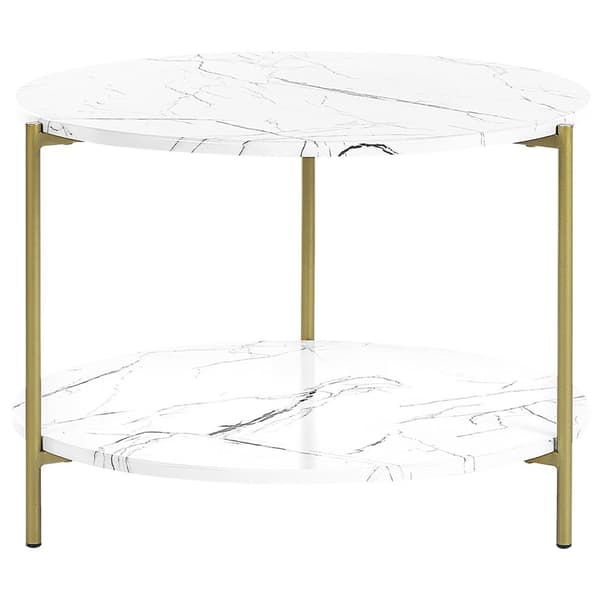 Sofabord med hylde i marmorlook i hvid og guld REVA Lumarko!