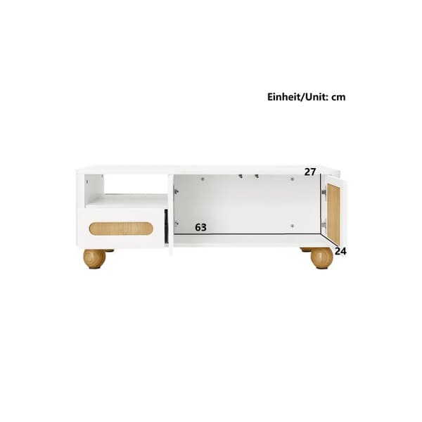 105x50x40 cm Modern soffbord - vit med träutseende med 4 dörrar, 2 lådor och ett öppet fack