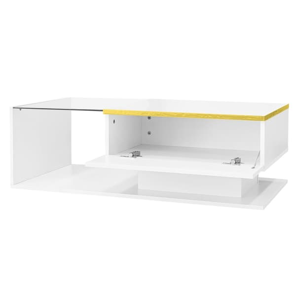 Sofabord 100 cm med LED-belysning og glasplade – Hvid højglans, moderne design til stuen