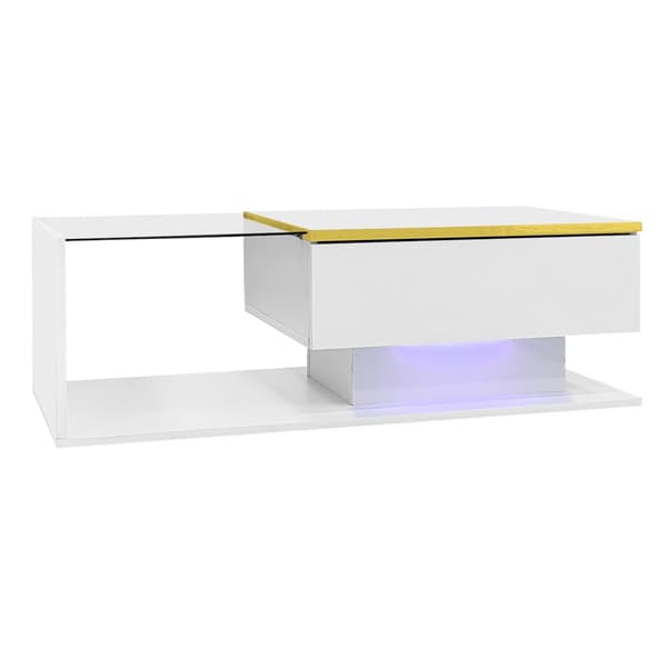 Sofabord 100 cm med LED-belysning og glasplade – Hvid højglans, moderne design til stuen