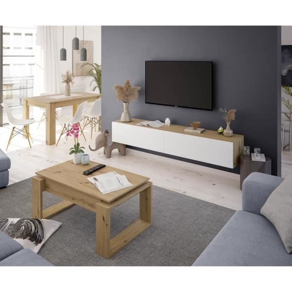 Uppfällbart soffbord - BALTIK - Rektangulärt - Ek - På ben - 105 x 55 x 45 cm