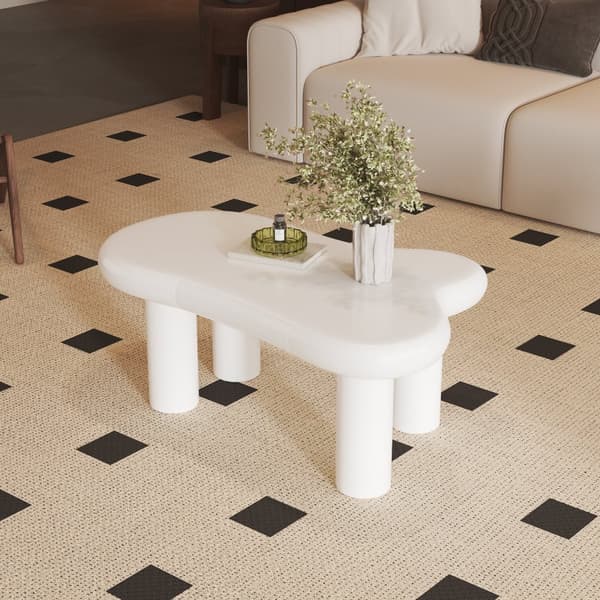 Vit Couchtisch i Cloud-Form - MDF med 16-färgad LED-belysning & Förvaring