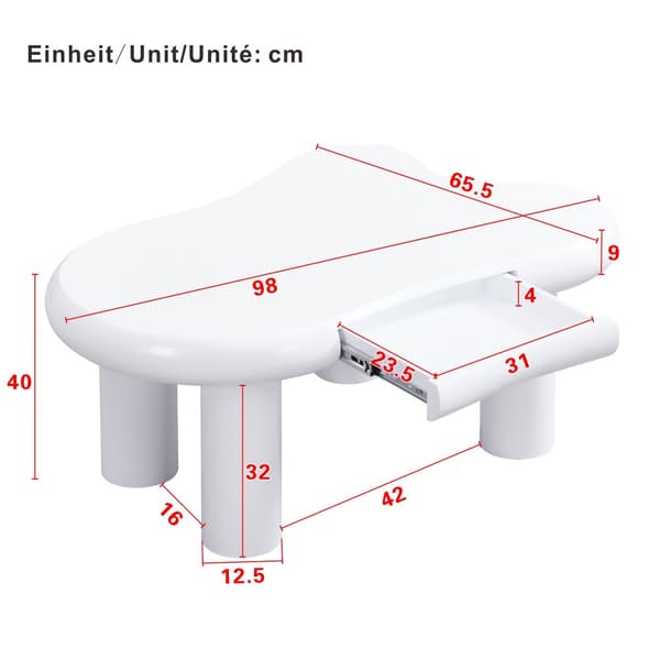 Vit Couchtisch i Cloud-Form - MDF med 16-färgad LED-belysning & Förvaring