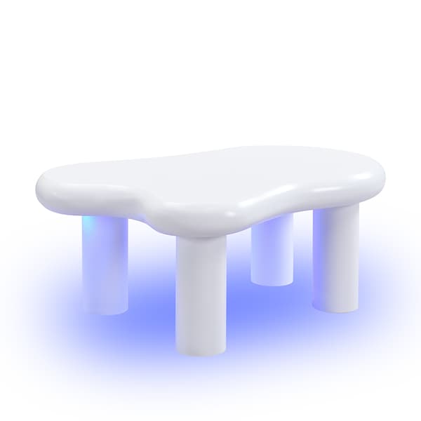 Vit Couchtisch i Cloud-Form - MDF med 16-färgad LED-belysning & Förvaring
