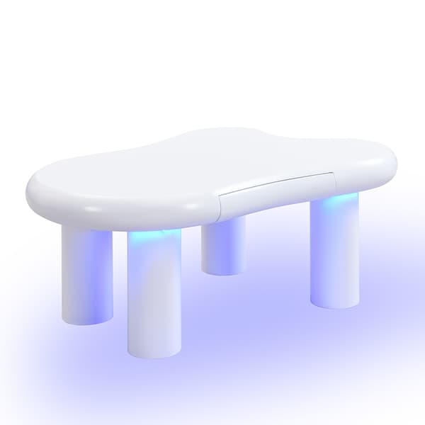 Vit Couchtisch i Cloud-Form - MDF med 16-färgad LED-belysning & Förvaring
