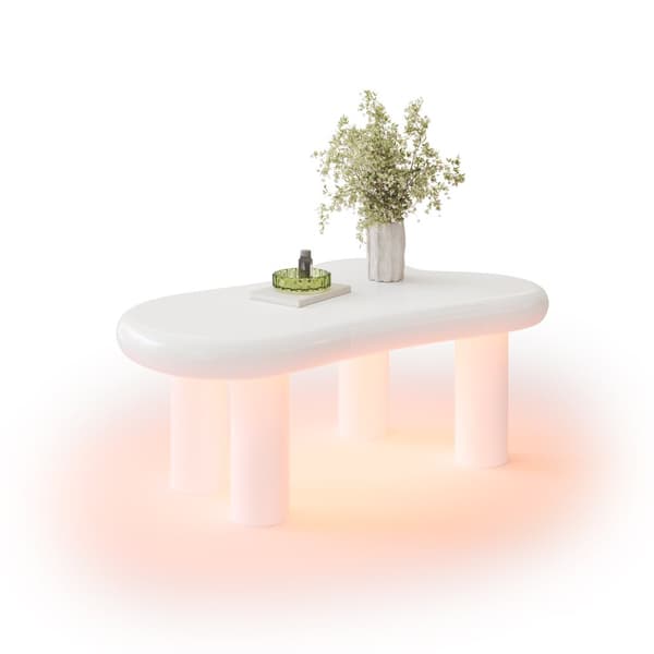 Vit Couchtisch i Cloud-Form - MDF med 16-färgad LED-belysning & Förvaring
