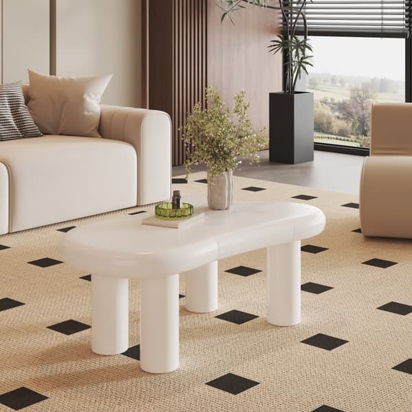 Vit Couchtisch i Cloud-Form - MDF med 16-färgad LED-belysning & Förvaring