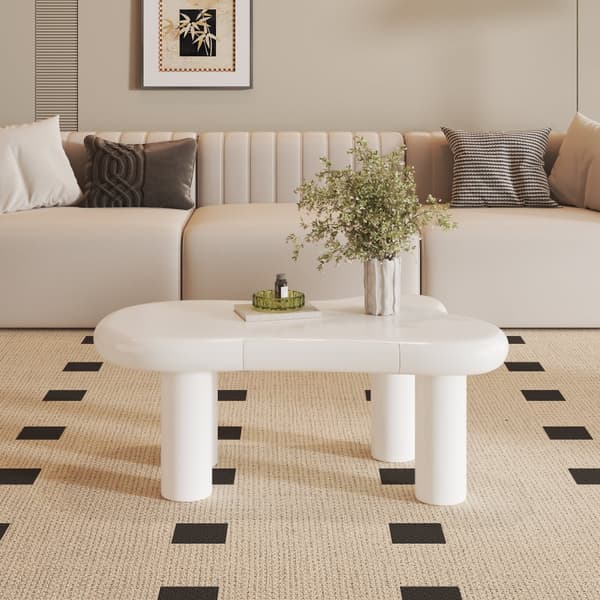 Vit Couchtisch i Cloud-Form - MDF med 16-färgad LED-belysning & Förvaring