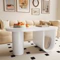 Miniatyrbild 3 av 11: Modern oval Couchtisch i vit – Enkel design, stabila U-ben, lättskött yta, rymlig förvaring, 98,5 x 53,5 x 42 cm