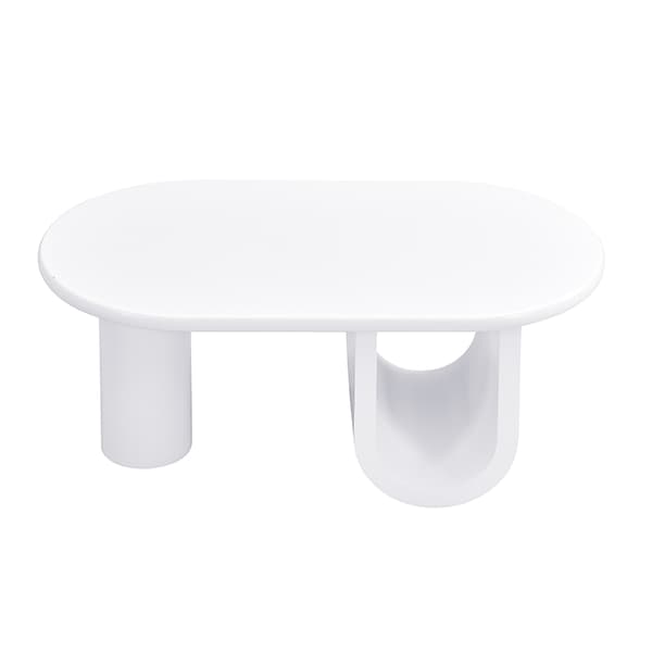 Modern oval Couchtisch i vit – Enkel design, stabila U-ben, lättskött yta, rymlig förvaring, 98,5 x 53,5 x 42 cm