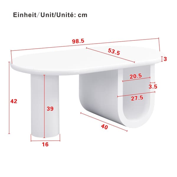 Modern oval Couchtisch i vit – Enkel design, stabila U-ben, lättskött yta, rymlig förvaring, 98,5 x 53,5 x 42 cm