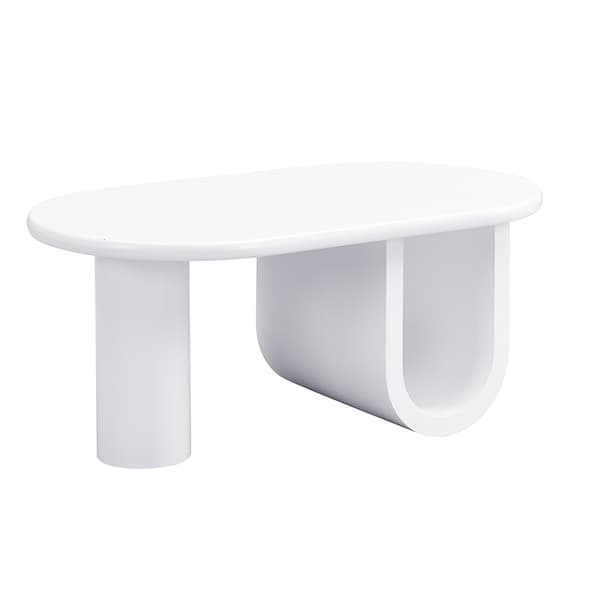 Modern oval Couchtisch i vit – Enkel design, stabila U-ben, lättskött yta, rymlig förvaring, 98,5 x 53,5 x 42 cm