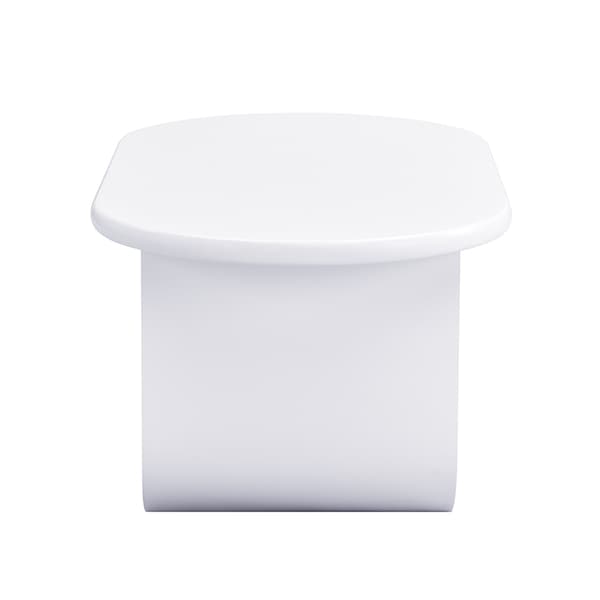 Modern oval Couchtisch i vit – Enkel design, stabila U-ben, lättskött yta, rymlig förvaring, 98,5 x 53,5 x 42 cm