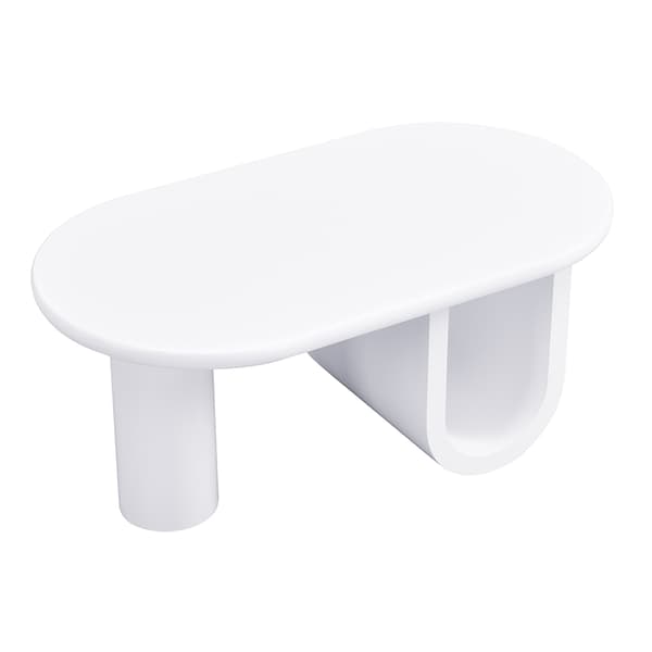 Modern oval Couchtisch i vit – Enkel design, stabila U-ben, lättskött yta, rymlig förvaring, 98,5 x 53,5 x 42 cm