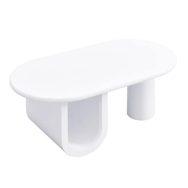 Modern oval Couchtisch i vit – Enkel design, stabila U-ben, lättskött yta, rymlig förvaring, 98,5 x 53,5 x 42 cm