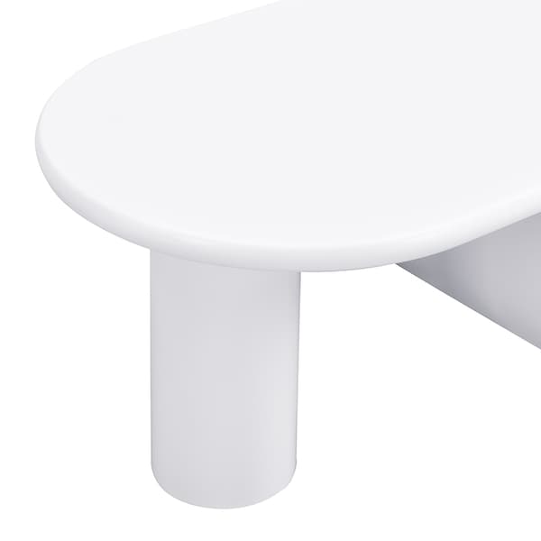 Modern oval Couchtisch i vit – Enkel design, stabila U-ben, lättskött yta, rymlig förvaring, 98,5 x 53,5 x 42 cm