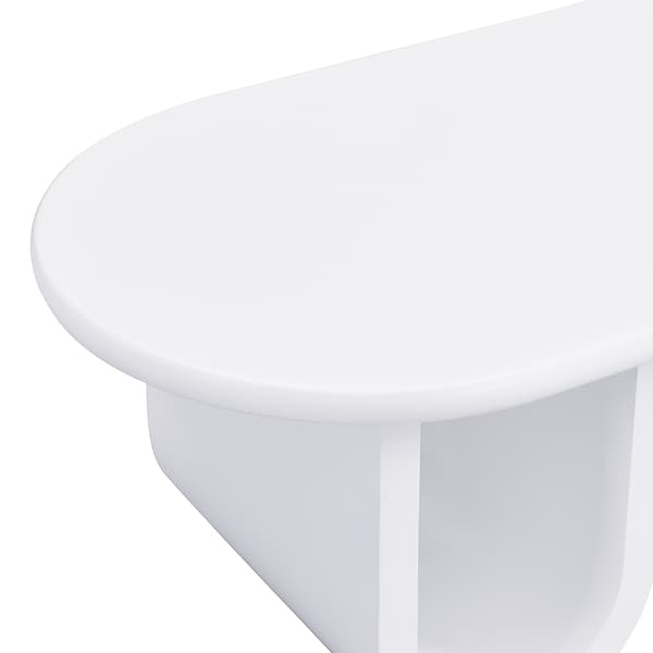 Modern oval Couchtisch i vit – Enkel design, stabila U-ben, lättskött yta, rymlig förvaring, 98,5 x 53,5 x 42 cm