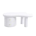 Miniatyrbillede 4 af 11: Moderne hvidt sofabord med uregelmæssig form – 2 skuffer, pladsbesparende, stilfuldt, stabilt – perfekt til stue og multibrug