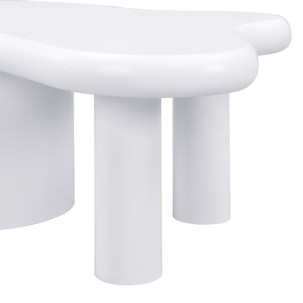 Moderne hvidt sofabord med uregelmæssig form – 2 skuffer, pladsbesparende, stilfuldt, stabilt – perfekt til stue og multibrug