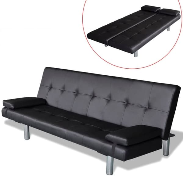 vidaXL sovesofa med to puder justérbar kunstlæder sort