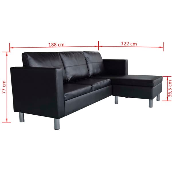 vidaXL Divansoffa 3-sits konstläder svart