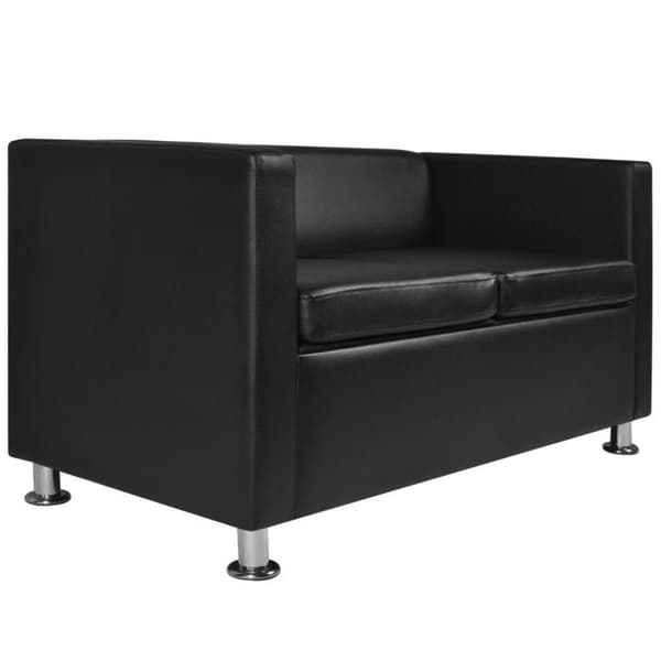 vidaXL Soffgrupp konstläder med fåtölj 3-sits och 2-sits svart