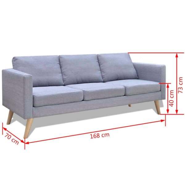 vidaXL Soffa 3-sits i tyg ljusgrå