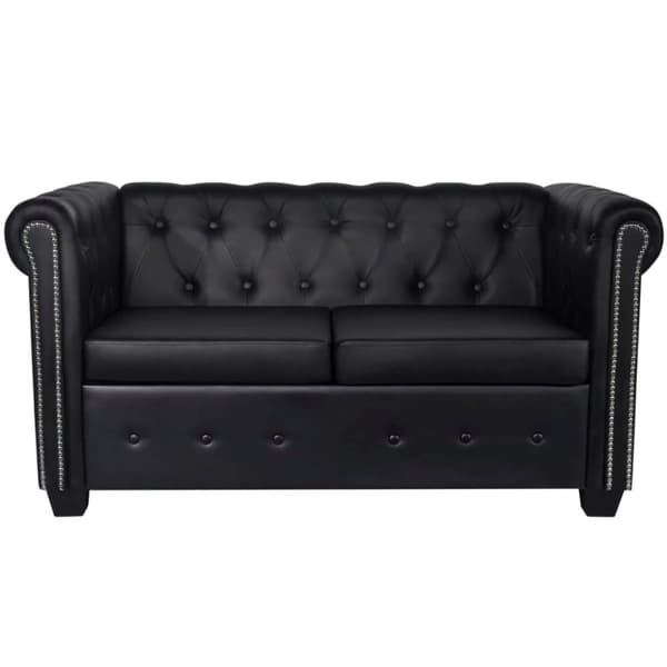 vidaXL 2-personers Chesterfield sofa kunstlæder sort