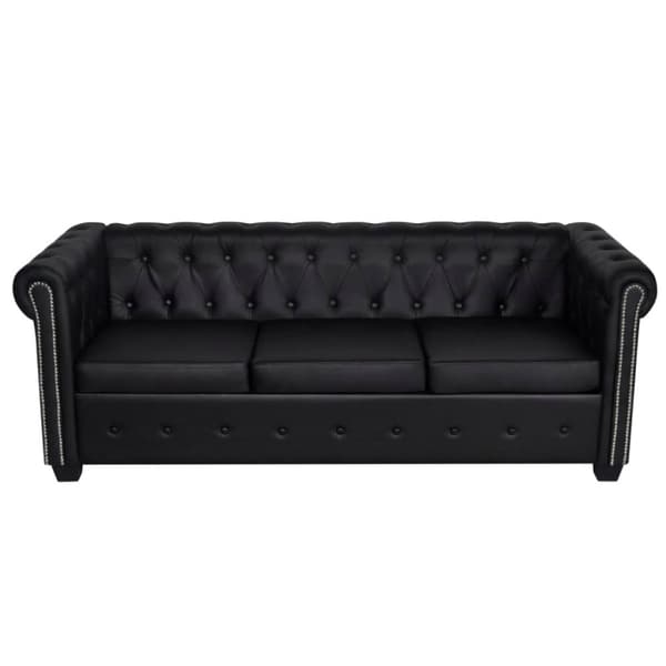 vidaXL Chesterfield-sofa 3-pers. kunstlæder sort
