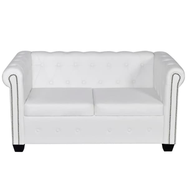 vidaXL Chesterfield-sofa 2-pers. kunstlæder hvid