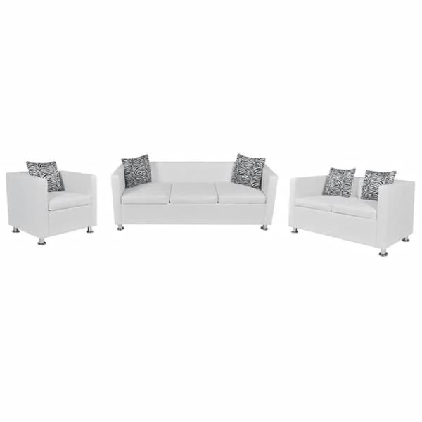 vidaXL sofasæt 3-pers. og 2-pers. sofa m. lænestol kunstlæder hvid