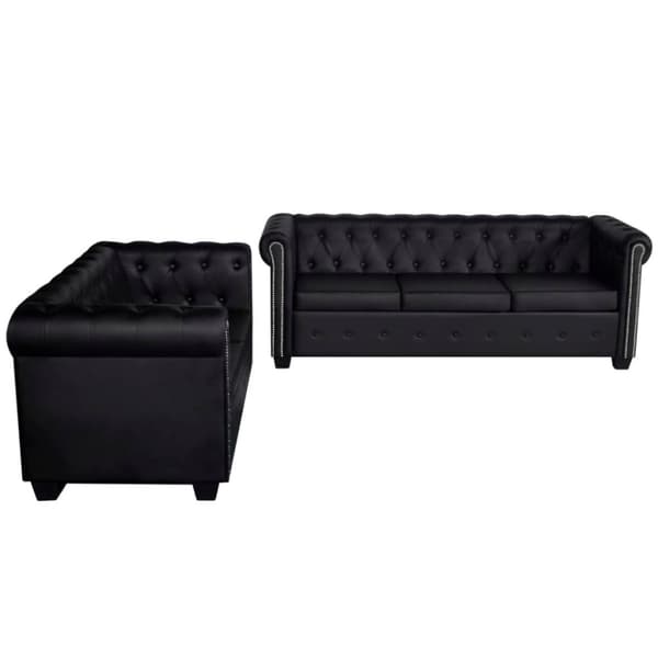 vidaXL sofasæt Chesterfield 2-pers. og 3-pers. kunstlæder sort
