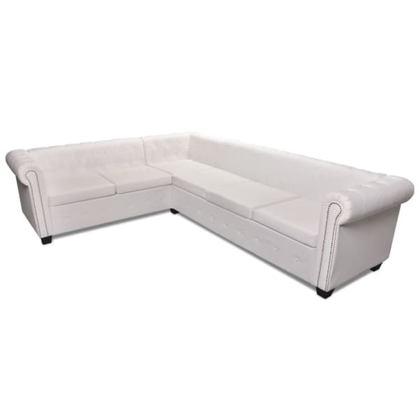 vidaXL Chesterfield 6-personers hjørnesofa kunstlæder hvid
