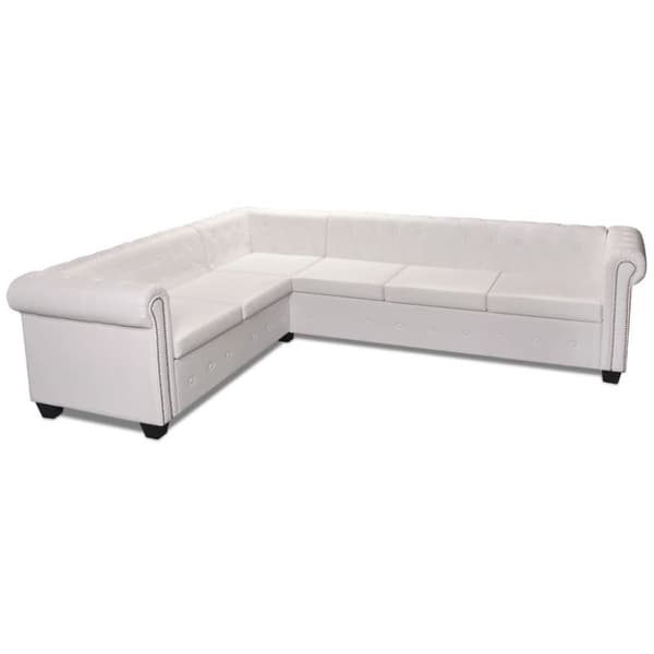 vidaXL Chesterfield 6-personers hjørnesofa kunstlæder hvid