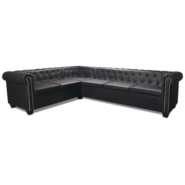 vidaXL Chesterfield 6-personers hjørnesofa kunstlæder sort