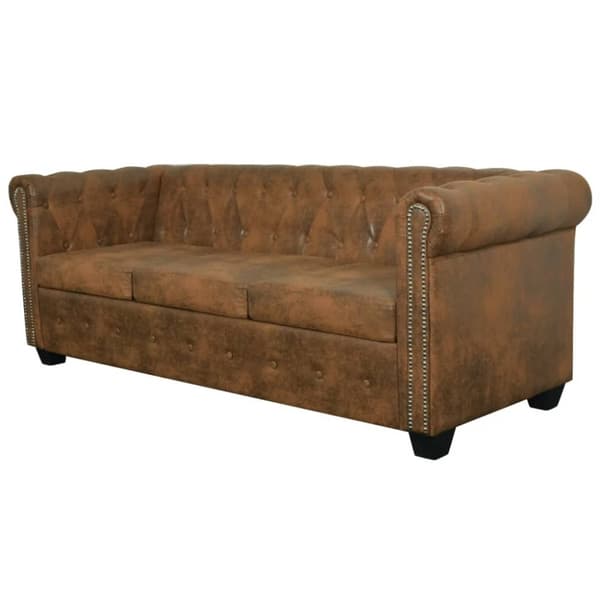 vidaXL Chesterfieldsofa 3-personers kunstlæder brun