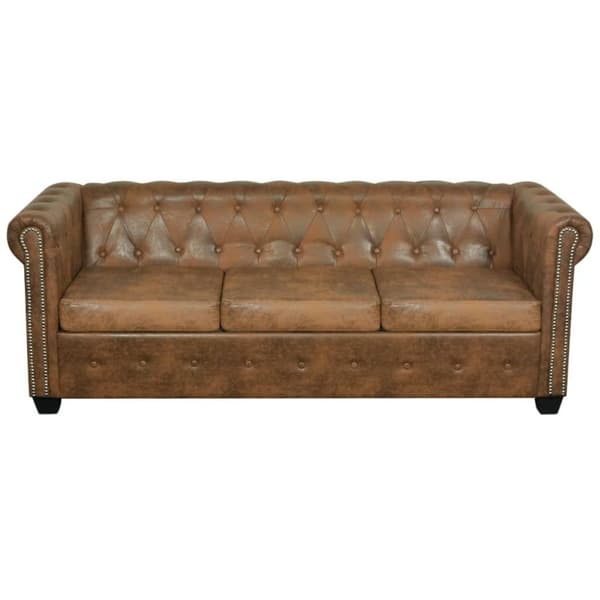 vidaXL Chesterfieldsofa 3-personers kunstlæder brun