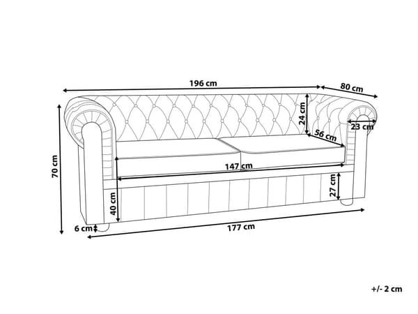 Chesterfield Soffa Svart Läder 3-sits Modern Traditionell Elegant Vardagsrum