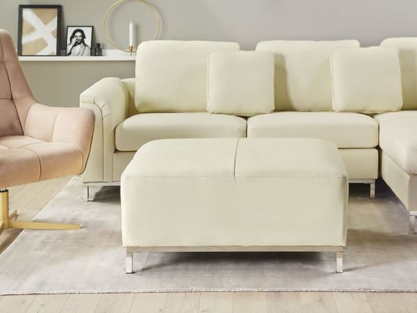 Hörnsoffa Beige Läder Med Fotpall L-formad Vänster Sovrum