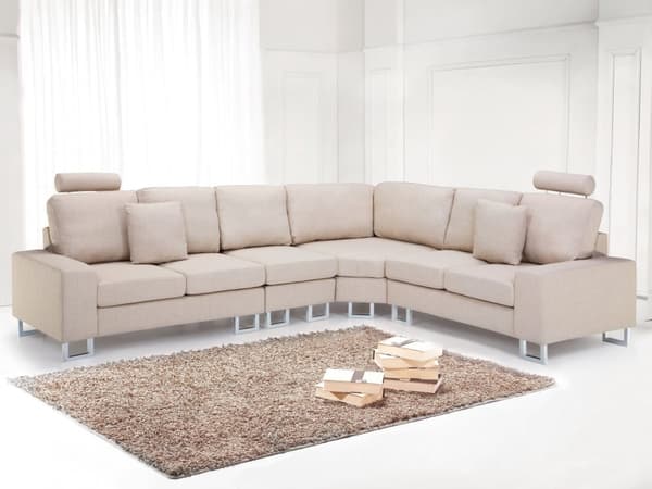 Hörnsoffa Beige Tyg Klädsel Vänstervänd med Justerbara Nackstöd