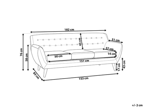 3-sits Soffa Blå Stoppad Tuftad Ryggstöd Tjockt Vadderad Trä Ben Skandinavisk Minimalistisk Vardagsrum