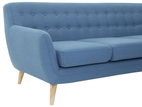 3-sits Soffa Blå Stoppad Tuftad Ryggstöd Tjockt Vadderad Trä Ben Skandinavisk Minimalistisk Vardagsrum