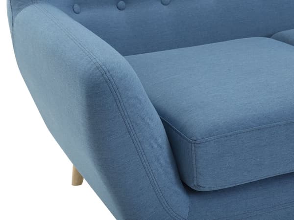 3-sits Soffa Blå Stoppad Tuftad Ryggstöd Tjockt Vadderad Trä Ben Skandinavisk Minimalistisk Vardagsrum