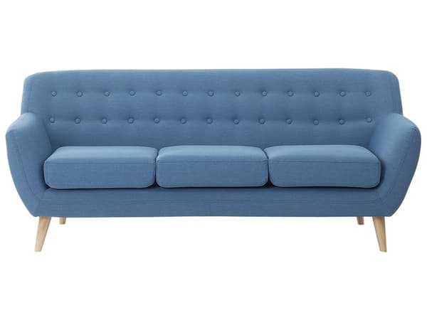 3-sits Soffa Blå Stoppad Tuftad Ryggstöd Tjockt Vadderad Trä Ben Skandinavisk Minimalistisk Vardagsrum