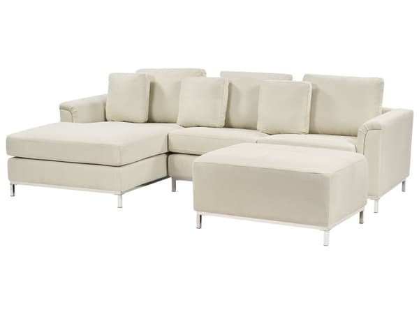 Hörnsoffa Beige med Fotpall L-formad Högervänd